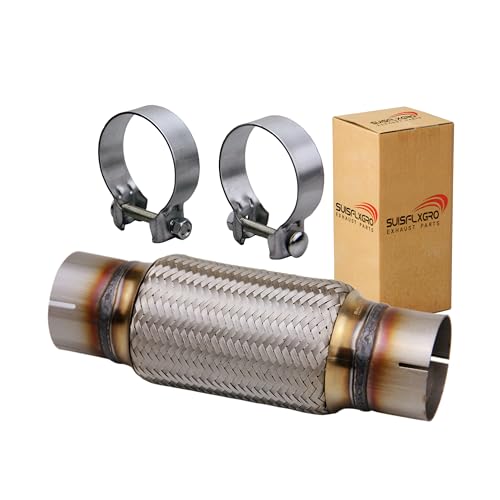 Exhaust Flex Pipe Universal Type 100% Stainless Steel For Heavy Duty and Cars (1 PC, 3.0X8X12 Clamps) - size: 3.0X8X12 Clamps