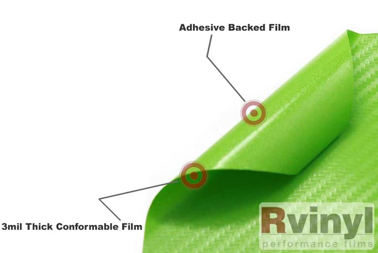 Rwraps 3D Carbon Fiber Vinyl Car Wrap Film in Green - 5ft x 1ft - Vehicle Sheet Roll with Adhesive Back and Air Release Technology - color: 3D Carbon Fiber Green, size: 5ft x 1ft