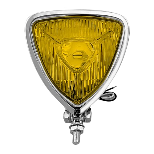 Motorcycle LED Headlight, Custom Triangle Headlamp, Upgraded Bikes' Chrome Front Light Universal Fit Chopper Cafe Racer Bobber Harley Springers Triumph - Bottom Mount Amber Lens - size: 1043-chrome-amber
