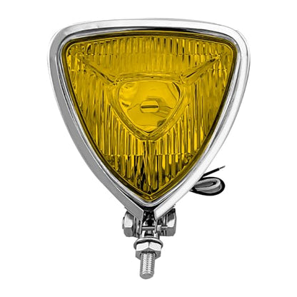 Motorcycle LED Headlight, Custom Triangle Headlamp, Upgraded Bikes' Chrome Front Light Universal Fit Chopper Cafe Racer Bobber Harley Springers Triumph - Bottom Mount Amber Lens - size: 1043-chrome-amber
