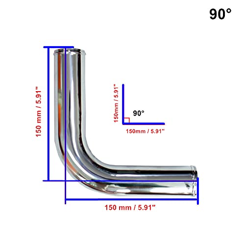 3.5" OD 90 Degree Aluminum Elbow Pipe with Beaded Ends - color: Polished Silver 90 Degree, size: OD 3.5"-89mm