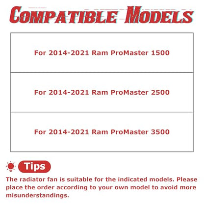 PartsFlow Engine Radiator Cooling Fan Assembly For 2014-2021 Ram ProMaster 1500 2500 3500 68188994AA 621-638 - color: For Ram ProMaster
