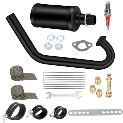 FVRITO 212cc Exhaust Muffler Kit for Predator 196cc 224cc 6.5HP Coleman CT200U BT200X CT200U-EX KT196 GX200 Tillotson Mini Bike Baja Clone Engine Go Kart Parts - color: black
