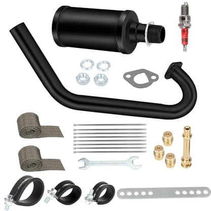 FVRITO 212cc Exhaust Muffler Kit for Predator 196cc 224cc 6.5HP Coleman CT200U BT200X CT200U-EX KT196 GX200 Tillotson Mini Bike Baja Clone Engine Go Kart Parts - color: black