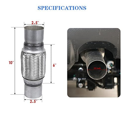 Exhaust Flex Pipe 2.5" Inlet 10" Length Heavy Duty Stainless 2 Pack - size: 2.5"x6"x10"-2 Pack