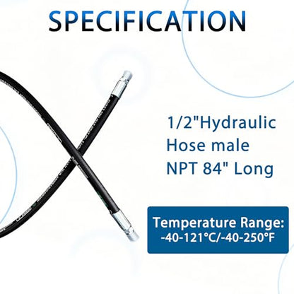 Heroson15611-08-08RW Hydraulic Hose Assembly 1/2 ”,Hydraulic Hose with Male NPT X Male NPT,3988PSI,84 ”Long,Black - size: 15611-08-08RW-84in