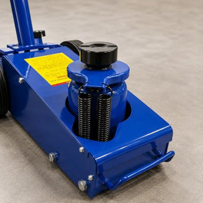 Stark USA 22 Ton Hydraulic Floor Jack Air-Operated Axle Bottle Jack with (4) Extension Saddle Set Built-in Wheels, Blue - size: 22 Tons