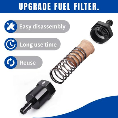 3/8" Billet Inline Fuel Filter 30 Micron Anodized Aluminum Black 2PCS - size: 3/8 in
