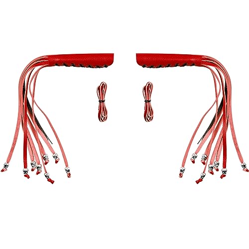 2 PCS Faux Leather Motorcycle Lever Covers with Fringes, Motorcycle Brake Clutch Lever Covers Grip Tassels Motorcycle Handlebar Handle Grip Covers, Fringed Leather Lever Covers Wraps with Skulls - color: Red & Black Laces*1 & Red Laces*1