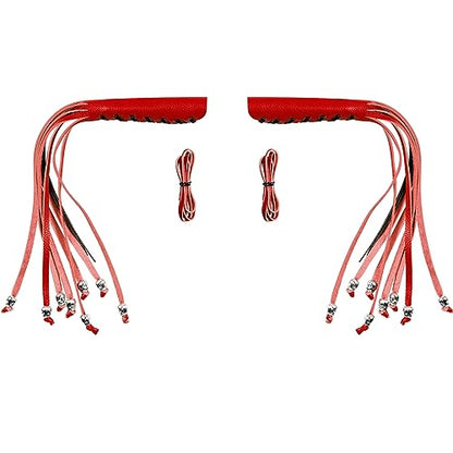 2 PCS Faux Leather Motorcycle Lever Covers with Fringes, Motorcycle Brake Clutch Lever Covers Grip Tassels Motorcycle Handlebar Handle Grip Covers, Fringed Leather Lever Covers Wraps with Skulls - color: Red & Black Laces*1 & Red Laces*1