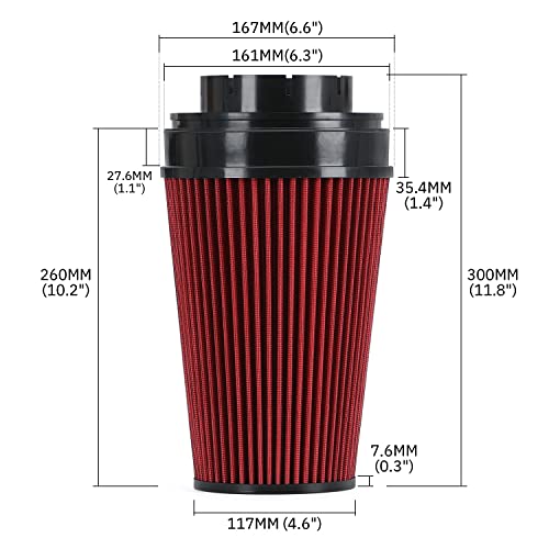 PTNHZ 4" Cold Air Intake Filter w/Heat Shield Kit Compatible For 99-07 Cadillac Escalade Chevy Silverado Tahoe GMC Yukon Sierra 1500 2500 3500 V8 4.8L/5.3L/6.0L (Red) - style: Red