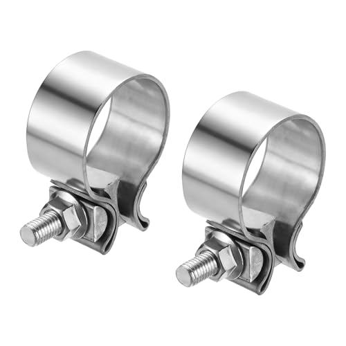 HARFINGTON 2pcs 410 Stainless Steel Exhaust Clamp 1.89" Butt Joint Narrow Band Muffler Seal Exhaust Narrow Lap Butt Clamps for Pipes Mufflers Converters System Repair, Silver - size: Range 48-55 mm, Band Width 31mm