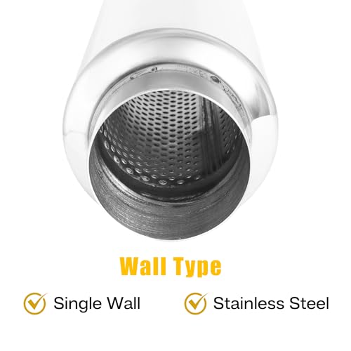 3" Universal Resonator, Straight Through Performance Muffler, 4.5" Body Width, 13" Overall Length, 304 Stainless Steel Welded On Resonator Muffler, Polished - size: 3-4.5" Inlet 13" Overall Length