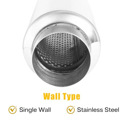 3" Universal Resonator, Straight Through Performance Muffler, 4.5" Body Width, 13" Overall Length, 304 Stainless Steel Welded On Resonator Muffler, Polished - size: 3-4.5" Inlet 13" Overall Length