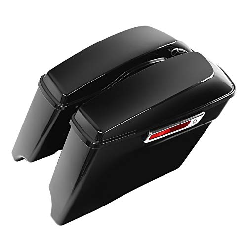 TCT-MOTORPARTS 4" Stretched Hard Saddlebags w/Lid Latch Keys Fit for Harley Touring Road King Street Electra Road Glide CVO 2014-2024 - color: Vivid Black w/ Chrome Latches