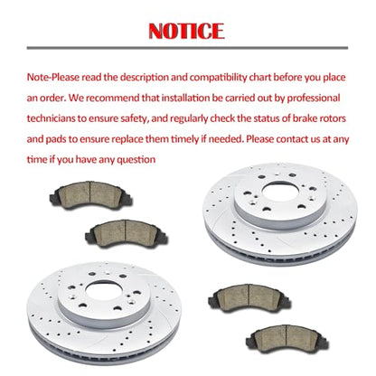 Acinoparts Front and Rear Drilled & Slotted Brake Rotors Ceramic Brake Pads - size: ABK00101