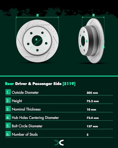 SCITOO Rear Brake Kits Drilled & Slotted Brakes Rotor Brakes Pads:5119;D791 - size: Rear 5119 + D791 [2+4PCS]