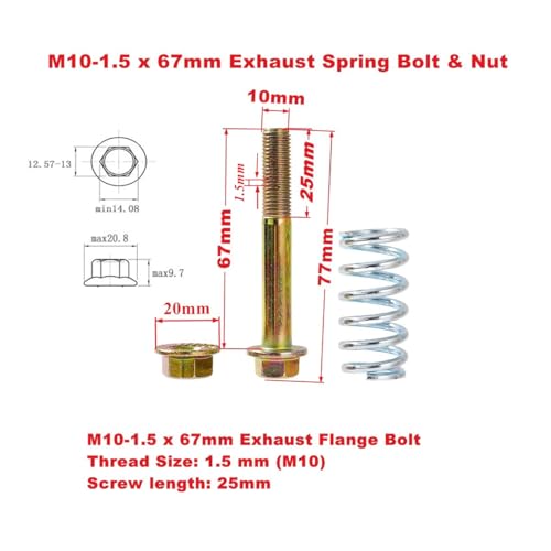 4 Pack Exhaust Bolt and Spring M10-1.5x67mm Exhaust Spring Bolt & Nut Harware kit
