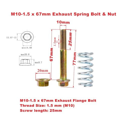 4 Pack Exhaust Bolt and Spring M10-1.5x67mm Exhaust Spring Bolt & Nut Harware kit