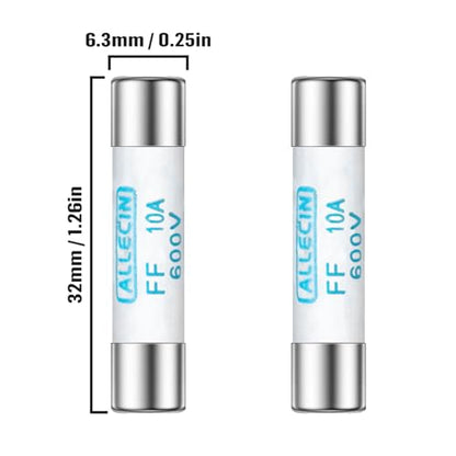 FF10A Multimeter Fuse 10A 600V 6.3x32MM Digital Multi Meter Fast Acting Fuses 10 Amp 600 Volt 0.25x1.26Inch Nickel-Plated Brass Ceramic Fast Blow Multimeters Fusibiles (Pack of 10Pcs) - style: FF10A