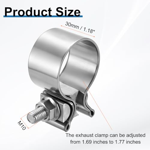 HARFINGTON 410 Stainless Steel Exhaust Clamp 1.77" Butt Joint Narrow Band Muffler Seal Exhaust Narrow Lap Butt Clamps for Pipes Mufflers Converters System Repair, Silver - size: Range 45-54 mm, Band Width 30mm