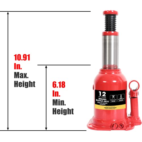 Big RED 12 Ton (24,000 LBs) Torin Welded Hydraulic Stubby Low Profile Bottle Jack, Red, ATH91207AR - color: Red, size: 12 Ton (24,000 lbs), style: Low Profile