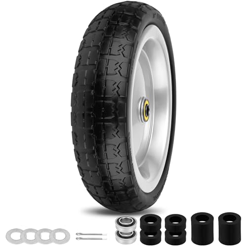 13 Inch Flat Free Wheels Tires 4.00-6 Solid Replacement with Universal 5/8" Axle Bore Hole, 4 Spacers and 2 Pins, for Wheelbarrow, Garden Wagon, Hand Truck, Trolley, Lawn Mower, 1 Pack - color: Silver, size: 13" - 1P