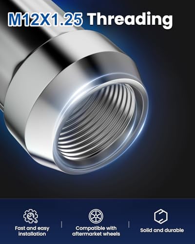 GAsupply 12x1.25 Lug Nuts 6 Spline Chrome, 1.38" Tall Cone Seat, 4Pcs - color: Silver, size: M12x1.25, style: 4 Pack-1.38" Tall