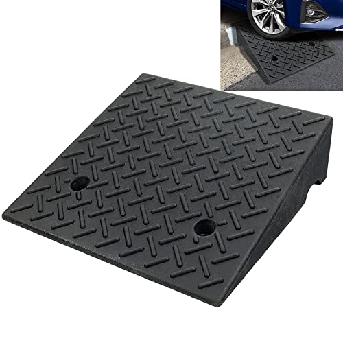 Rubber Curb Ramp 19.6" × 19.6" × 6", Portable Heavy Duty Driveway Curb Ramp Shed Ramp Threshold Ramp for Sidewalk Loading Dock Cars Wheelchairs Motorcycle Trucks Scooter Lawn Mower Pets 1 PCS Black - size: 19.6 x 19.6 x 6 Inch - 1 PCS