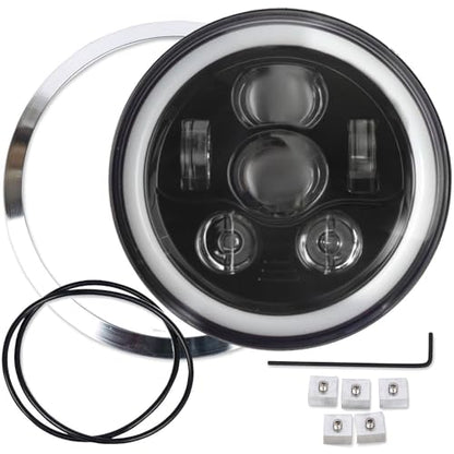 Eagle Lights 7 Inch Generation III Black LED Headlight Kit with Halo Ring DRL for Triumph T100 and T120 Models (Chrome Ring) - color: Chrome Ring