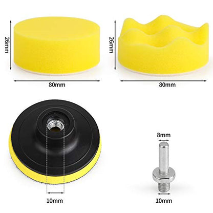 Kshineni 3 Inch Drill Buffing Pad, 11 Pcs Car Foam Polishing Pads Kit, Drill Buffer Polisher Attachment Buffing Kit for Car Polishing, Waxing, Sealing Glaze - size: 3Inch-11Pcs