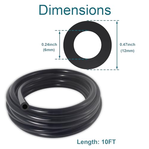 Vacuum Hose Automotive, 10 FT 1/4 Inch ID Vacuum Line - size: 1/4" (6mm) - 10FT with 10 Clamps
