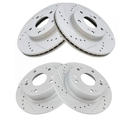 TRQ Brake Rotors Set Performance Premium G-Coated Slotted X Drilled Front - style: BRA13741