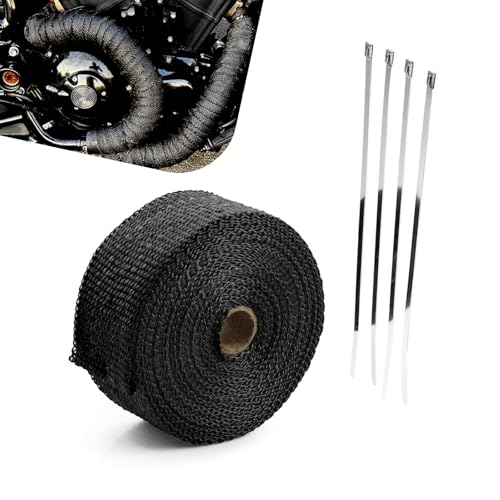 Car Exhaust Heat Wrap, 16.4ft Flexible High-Temperature Resistant Shield Tape, Multi-Purpose Muffler Tape Strip with Ties, Universal for Cars and Motorcycles