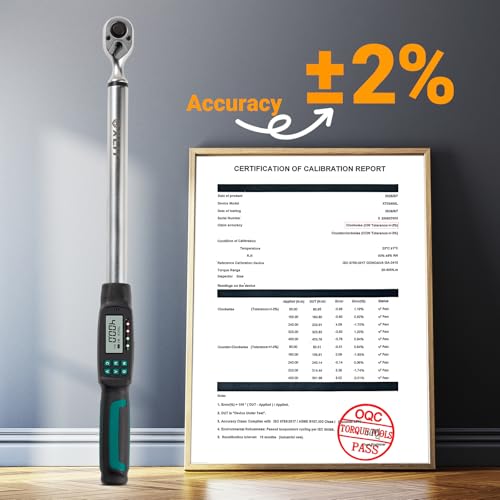1/2” Digital Torque Wrench Set 8.9-295 ft-lb/12-400 Nm, ±2% Accuracy, LED & Buzzer Alerts, with 3 Adapters (1/4", 3/8"& Extension Bar), Industrial CR-V Steel for Car, Motorcycle, Bike Repair - size: 1/2", 8.9-295 ft-lb (12-400 Nm)