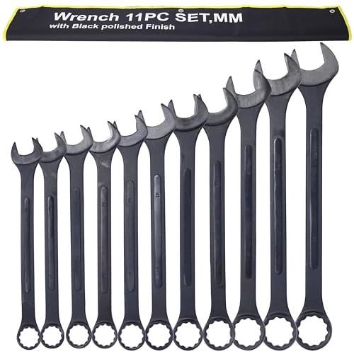 Jumbo Combination Wrench Set, 11-Piece Metric (34-50mm), Black Oxide, Pouch - Complete Metric Set, Master Mechanic Choice, European & Asian Full Coverage - color: 11-piece Metric (34-50mm), Black Oxide