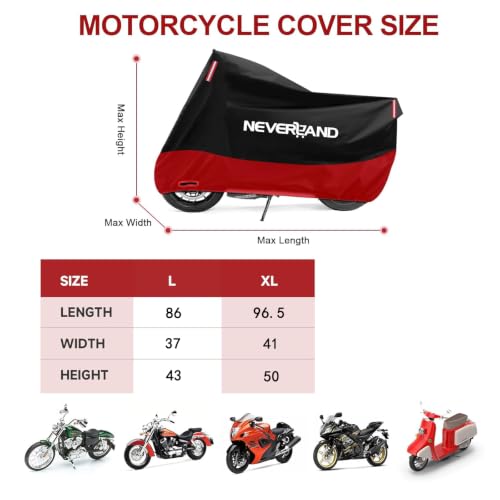 NEVERLAND Motorcycle Cover 300D Waterproof Outdoor All Weather Protectio - size: XL