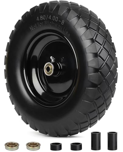 GICOOL 4.80/4.00-8" Wheelbarrow Tire, 16" Flat-Free Solid Tire and Wheel, 3-6" Centered Hub, 5/8" & 3/4" Bearing, For Garden Wagon Cart Trolley Dolly (1 Pack) - size: 4.00-8（1 Pack）
