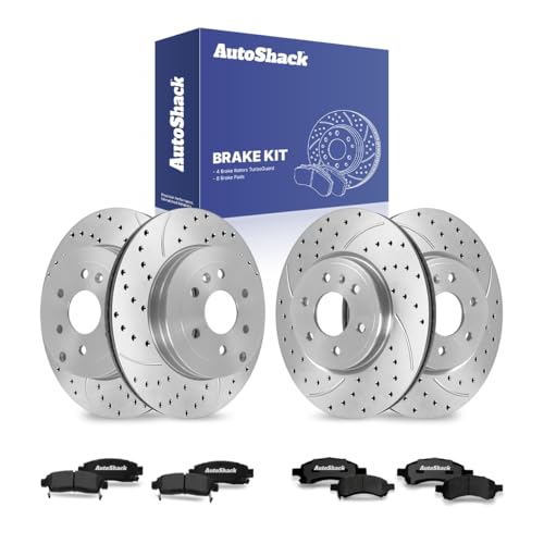 AutoShack Front & Rear Coated Rotors & Ceramic Pads for Chevy Traverse 2017 - style: TurborGuard & Pad