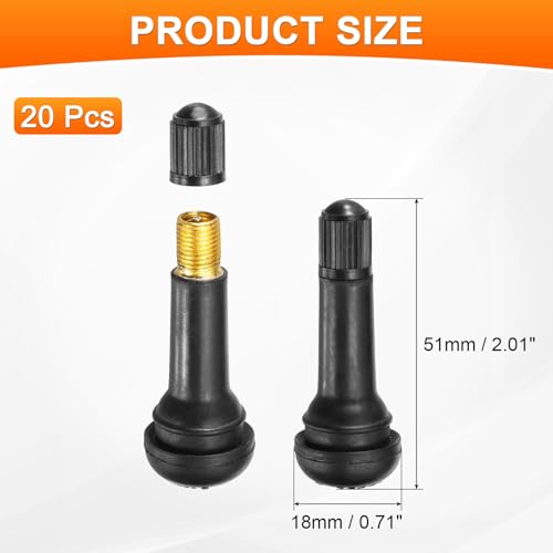 PATIKIL 2 Inch TR413 Tire Valve Stem, 20 Pack Universal Metal Rubber Snap-in Valve Stems for Cars Trucks Trailers ATVs Motorcycles, Black - size: 2"