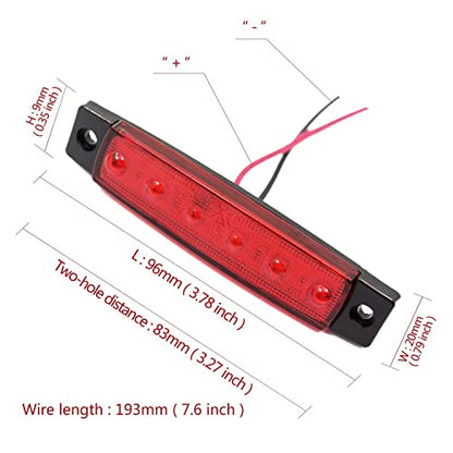 FXC 10x 6 LED Red 3.8 Inch Clearence Truck Bus Trailer Side Marker Indicators Light Tail Taillight Brake Stop Waterproof Lamp 12V - color: Red
