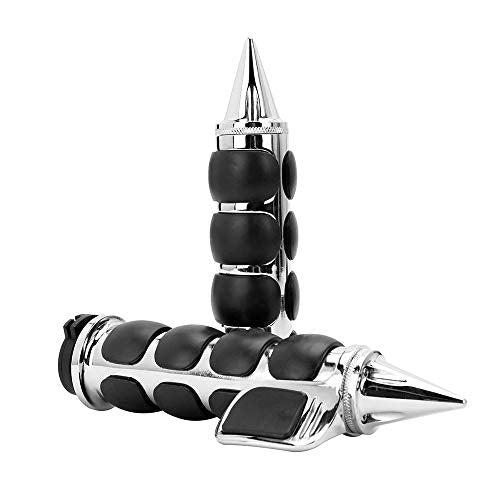Pair of 1" Dual Chrome Motorcycle Bar End Hand Grips Handlebar Compatible with Cruisers Harley Yamaha Suzuki - color: Chrome#3