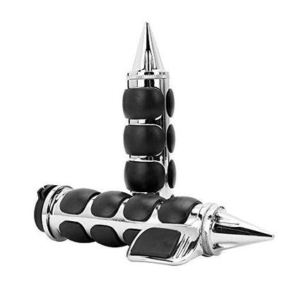 Pair of 1" Dual Chrome Motorcycle Bar End Hand Grips Handlebar Compatible with Cruisers Harley Yamaha Suzuki - color: Chrome#3