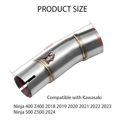 Motorcycle Exhaust Mid Pipe, Slip-On Muffler Adapter Connect Pipe Compatible with Kawasaki Ninja 400 Z400 (2018-2023), Ninja 500 Z500 (2024) - size: 2018-2024