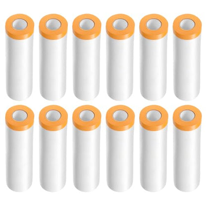 HARFINGTON 12 Rolls Pre-Taped Masking Film 59.1" x65.6ft Tape and Drape Painters Plastic Drop Cloth Film with Tape Plastic Sheeting for Automotive Painting Covering - color: Yellow, size: 59.1"x65.6ft