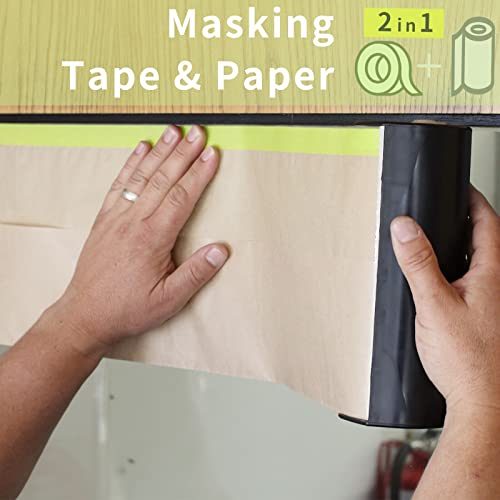 Tangibay Pre-Taped Masking Paper for Painting - 12 inch x 50 feet Tape and Drape Painters Paper, Paint Adhesive Protective Paper Roll for Covering Skirting, Frames, Cars and Auto Body (2 Rolls) - size: 2 Rolls: 12"