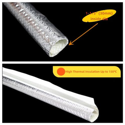 30mm - 1-1/5" Self Closed aluminized Sleeve Heat Shield Protection Side Entry High Temp for Hoses, Wire Harnesses, Cables, Automotive, Exhaust 39" (1 Meter) - size: 30mm - 1-1/5" Dia - 39" Long