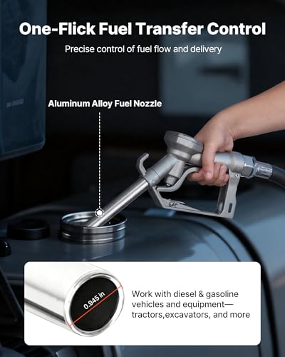 VEVOR Fuel Transfer Pump, 12V DC 15 GPM, Cast Iron Diesel Transfer Pump Kit, with Manual Shut-Off Nozzle, Discharge Hose, Overheat Protection, 1/3 HP Explosion-Proof, for Gasoline Diesel Kerosene - size: 12V 15GPM Gear Design