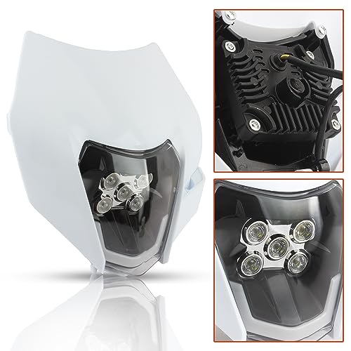 Dirt Bike LED Headlight,Universal Motorcycle Head Lamp Kit Compatible With Motocross Pit Bike Enduro ATV Supermoto 150 250 350 450 500 SX XCW EXC SXF XC SMC R 690(White) - color: 16-5LED White
