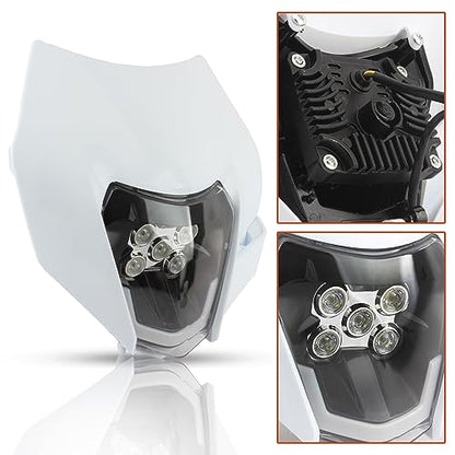 Dirt Bike LED Headlight,Universal Motorcycle Head Lamp Kit Compatible With Motocross Pit Bike Enduro ATV Supermoto 150 250 350 450 500 SX XCW EXC SXF XC SMC R 690(White) - color: 16-5LED White